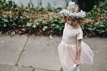 Girls Peach Lace Flower Girl Party Dress, 4 of 8