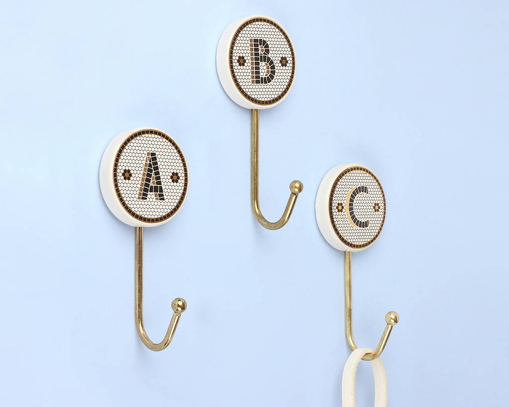 G Decor Pub Black And Gold Tile Monogram Alphabet Hooks, 1 of 10