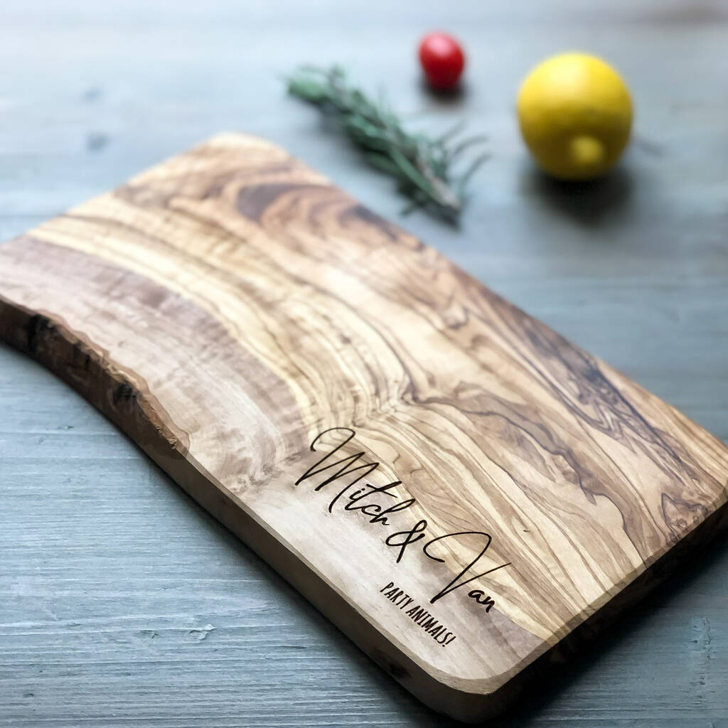 personalised wooden olive board by the rustic dish