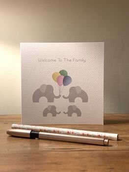 Welcome To The Family Elephants Baby/Adoption Card, 2 of 2