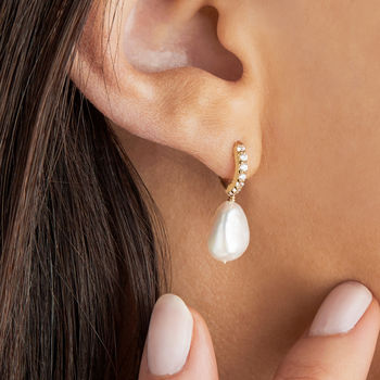 Gold Or Silver Huggie Pearl Drop Earrings, 4 of 7