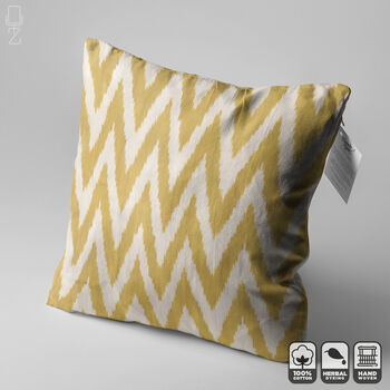 Yellow Zig Zag Hand Woven Ikat Cushion Cover, 3 of 7