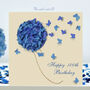 100th Birthday Butterfly Blue Hydrangea Card, Not 3D, thumbnail 1 of 12