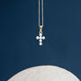 Tiny 18ct Gold Plated White Pearl Cross Necklace, thumbnail 2 of 11