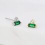 Emerald Green Baguette And Round Cz Stud Earrings, thumbnail 1 of 12