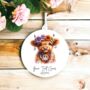 Personalised Hippie Highland Cow Decoration B, thumbnail 2 of 2