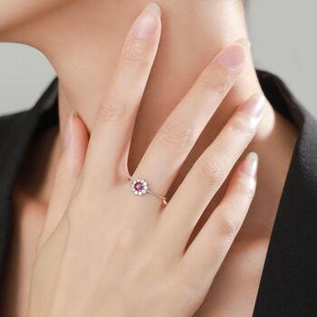 Sterling Silver Genuine Amethyst Crystal Halo Ring, 6 of 11