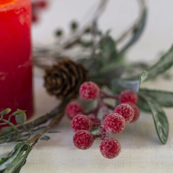 Iced Red Berry Candle Ring With Frosted Leaves, 3 of 6