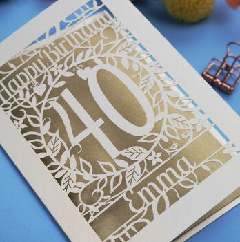 Personalised 40th Birthday Card Papercut Flower Design, 10 of 11