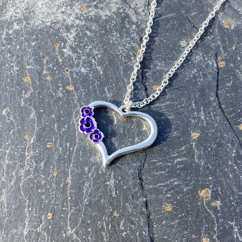 Poppy Purple Flowers Heart Necklace, 2 of 4