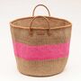 Kitambaa: Natural And Pink Stripe Woven Laundry Basket, thumbnail 3 of 5