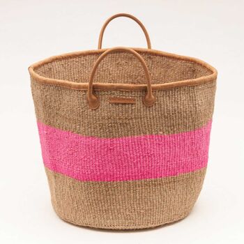 Kitambaa: Natural And Pink Stripe Woven Laundry Basket, 3 of 5