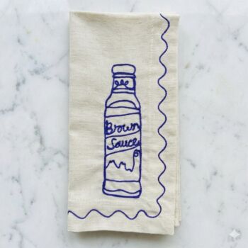 Set Of Six Embroidered Food Condiment Napkins, 5 of 11