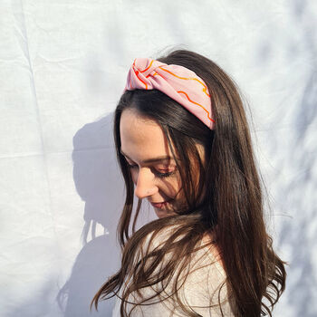 Neon Orange Pink Cotton Patterned Knot Headband, 5 of 5