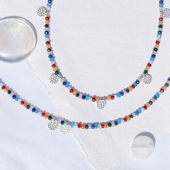 Pushkar Multi Colour Faceted Quartz Silver Necklace, 3 of 6