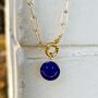 Blue Smiley Pendant Gold Textured Chain Necklace, thumbnail 4 of 5