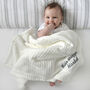 Personalised Twins White Cable Knit Pom Pom Blankets, thumbnail 3 of 9