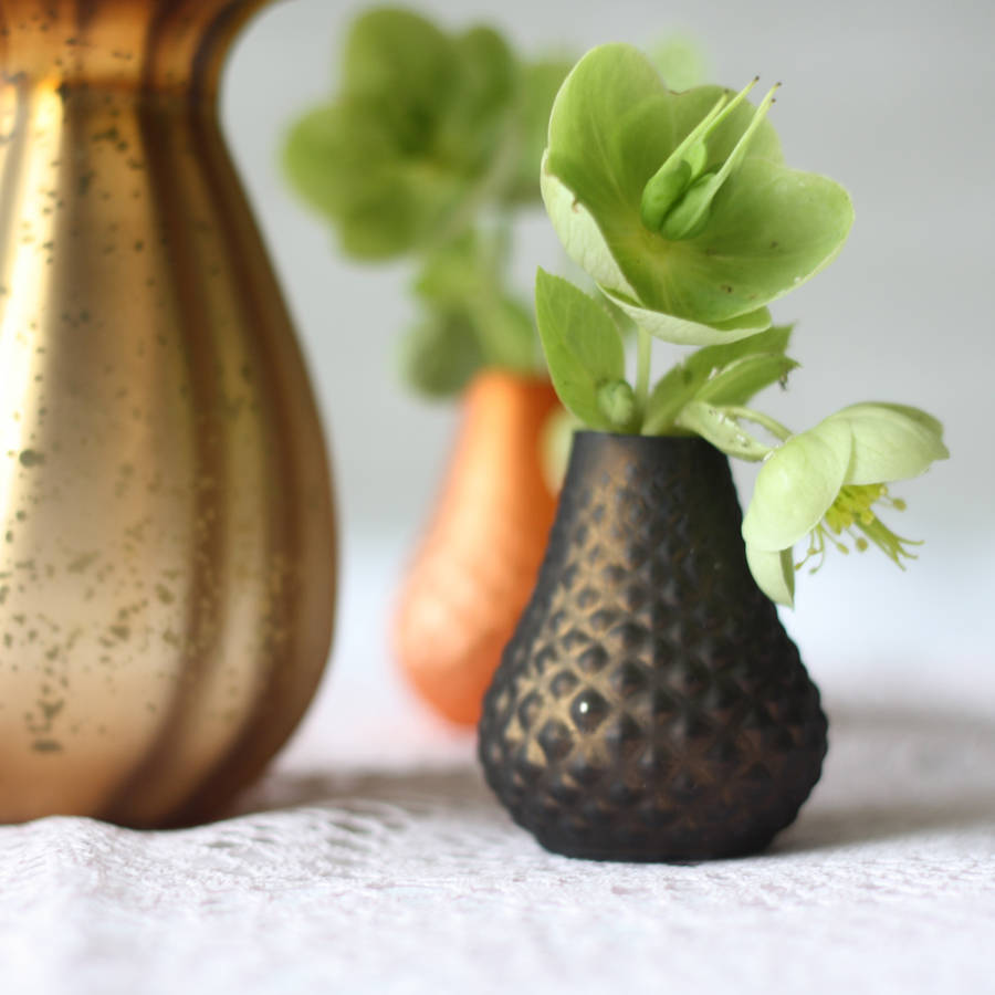 metallic copper, bronze and gold bud vases set of five by the wedding