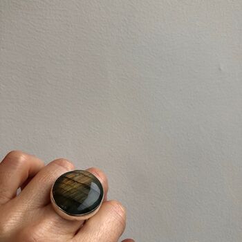 Labradorite Round Gemstone Ring Set In Sterling Silver, 2 of 6