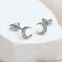 Silver Cubic Zirconia Crescent Moon Stud Earrings, thumbnail 1 of 4