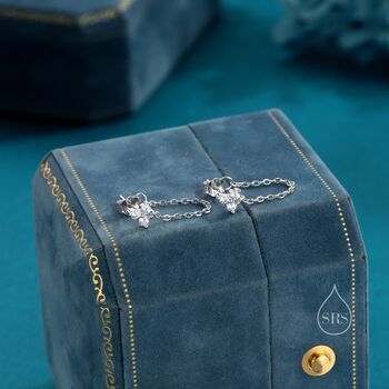 Tiny Three Dot Trio Chain Earrings In Sterling Silver, 5 of 11