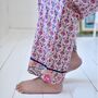 Block Printed Apricot, Navy And Persian Red Floral Cotton Pyjamas, thumbnail 4 of 6