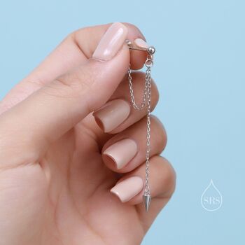 Sterling Silver Dangling Spike Chain Drop Stud Earrings, 3 of 8