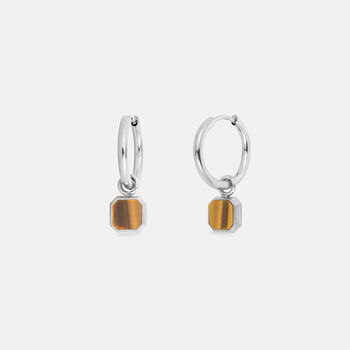Silver Tigers Eye Dangle Hoop Earring For Men, 2 of 11