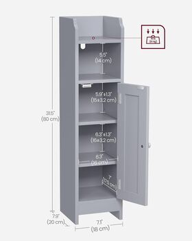 Slim Bathroom Floor Storage Cabinet Adjustable Shelves, 12 of 12