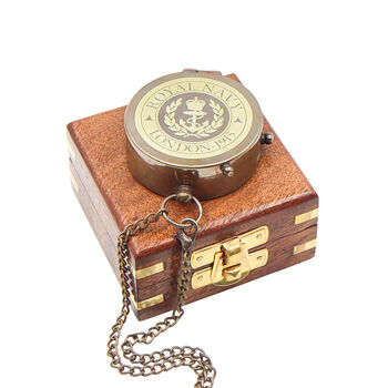 Royal Navy Compass With Wooden Box Or Leather Case, 8 of 10