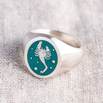 Sterling Silver And Enamel Zodiac Star Sign Signet Ring, 2 of 10