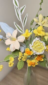 Handmade Crochet Sunshine Bloom Bouquet – Yellow And Citrus Inspired Floral Arrangement, 3 of 4