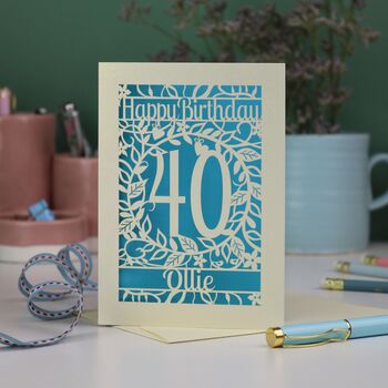 Personalised 40th Birthday Card Papercut Flower Design, 4 of 7