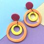 Brightly Coloured Wonky Hoop Retro Style Earrings, thumbnail 5 of 9