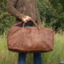 Genuine Leather Holdall Luggage Worn Look Light Brown, thumbnail 8 of 12