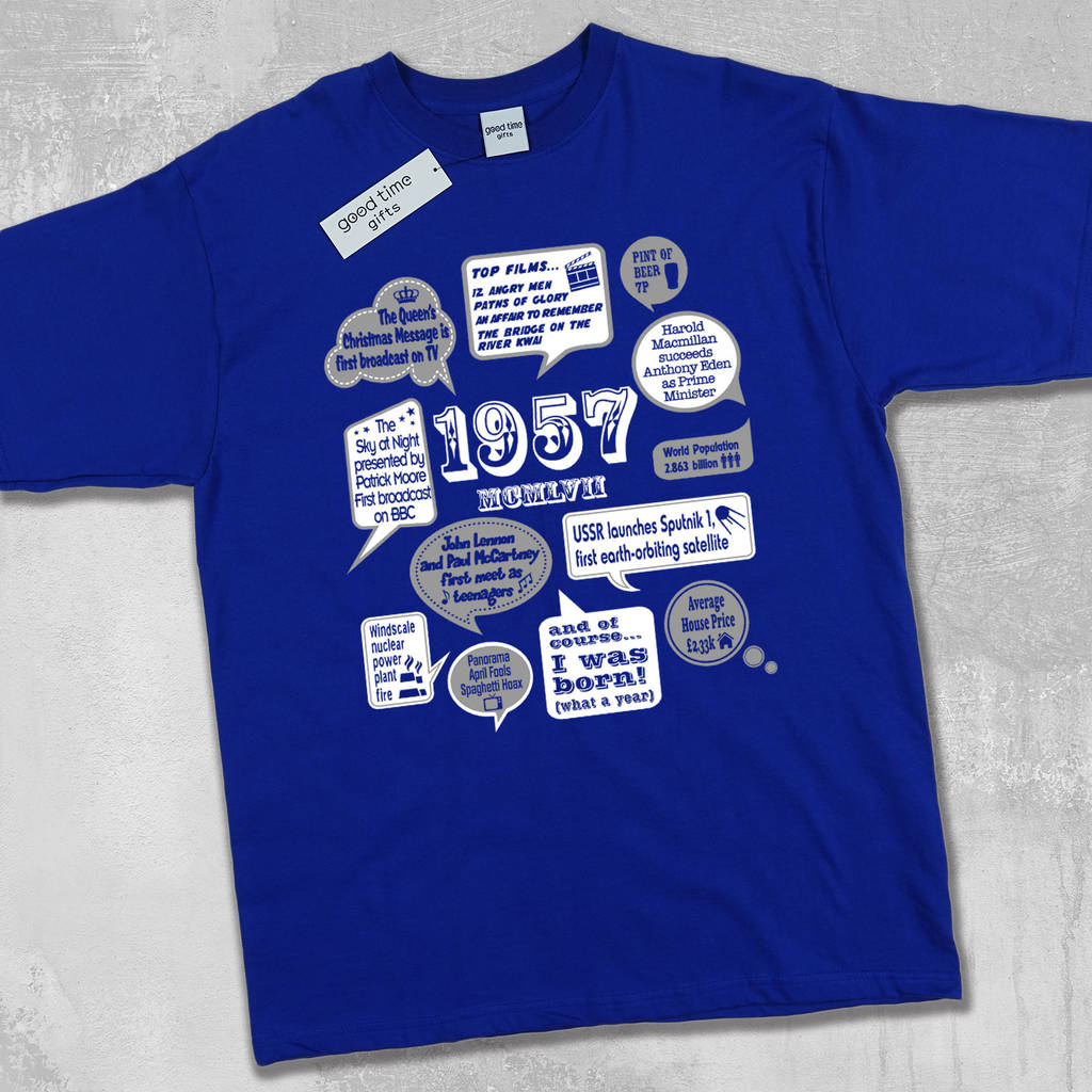 'events of 1957' 60th birthday t shirt by good time gifts ...