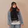 Personalised Navy Tassled Scarf With Customisable Slogan, thumbnail 4 of 4