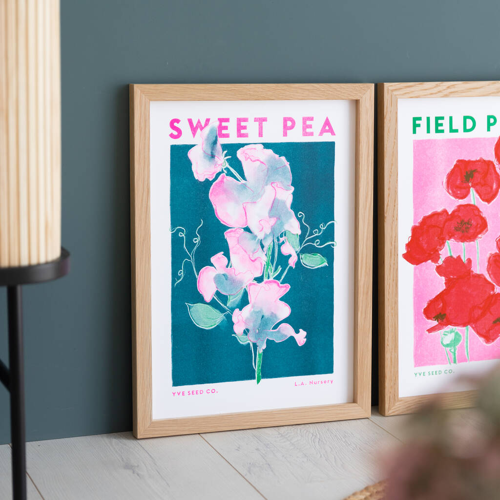 Sweet Pea Floral Illustration Riso Print, 1 of 8