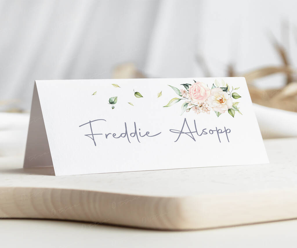 Wedding Place Cards Pink And White Rose, 1 of 4