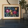 Navy Colourful Floral Illustration Print, thumbnail 1 of 5