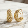 Gold Vintage Style Hydrangea Hoop Earrings, thumbnail 2 of 7