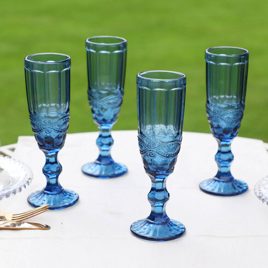 Set Of Four Jewel Tones Coloured Champagne Flutes By Dibor