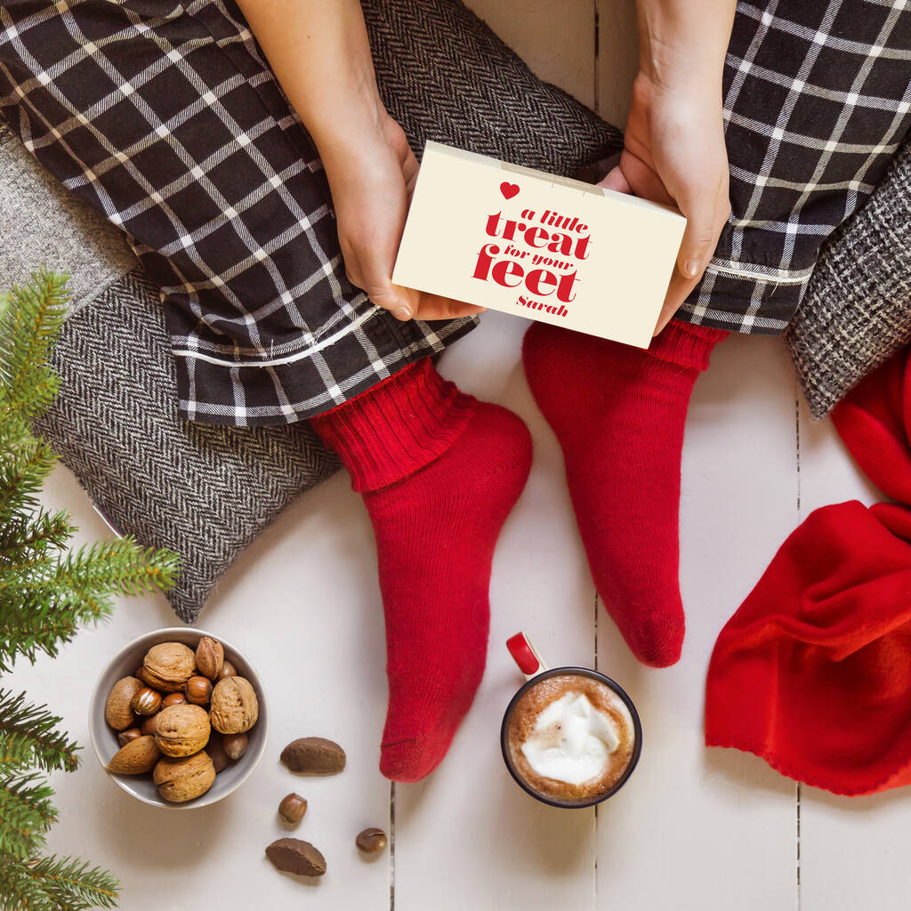 Luxury Cashmere Bed Socks In Personalised Gift Box By Quirky Chocolate