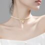 Sterling Silver Butterfly Pendant Pearl Choker Necklace, thumbnail 2 of 5
