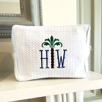 Monogrammed Palm Tree Waffle Make Up Bag, 2 of 5