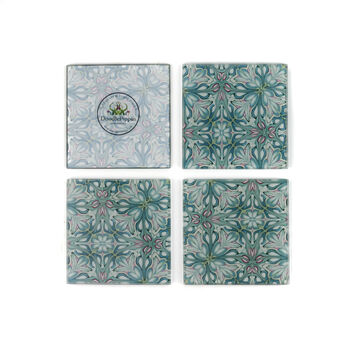 Arts And Crafts Green Blue William Morris Coaster Set, 4 of 10