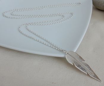 Silver Large Leaf Pendant With Long Chain, 2 of 4