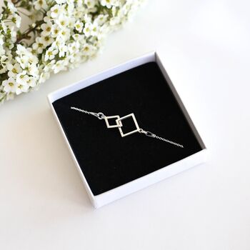 Mater And Daughter Bracelet Gift, Two Interlocking Squares Silver Bracelet, 3 of 5