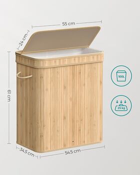 Laundry Hamper With Lid 100 L Bamboo Clothes Basket, 11 of 12