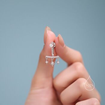 Sterling Silver Dangling Starburst Star Ear Jacket, 7 of 12
